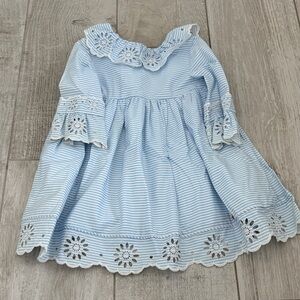 Charming Blue Striped Dress with Lace Trim
